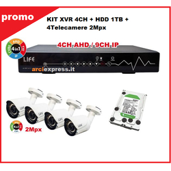 LIFE KIT XVR 4CH + HDD1TB + 4Telecamere 2Mpx 1/2.7" CMOS