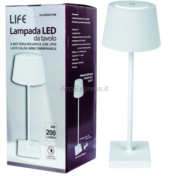 LIFE LAMPADA LED DA TAVOLO RICARICABILE E DIMMERABILE 38CM 39.LED5273W