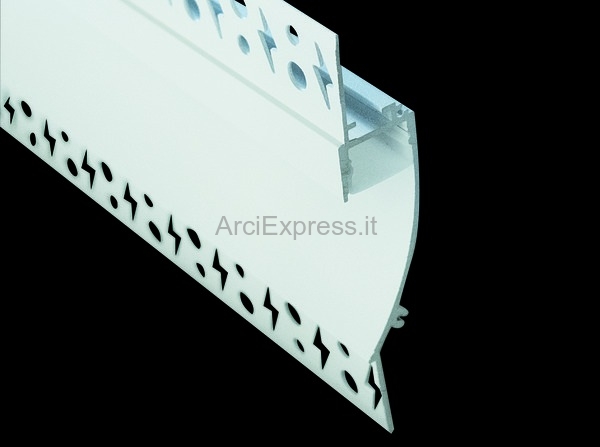 KIT Profilo alluminio da muratura/cartongesso Luce indiretta, 2m  Dissip.24W/m,Inc.12mm H17.4mm +Cover Satinata,imballati singolarmente -  Colore Bianco